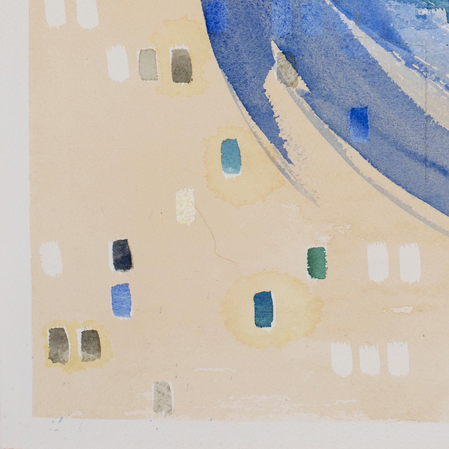 Waxing Crescent “Regeneration” by Lori Fox. Abstract watercolor on paper. Blue For Sale 4