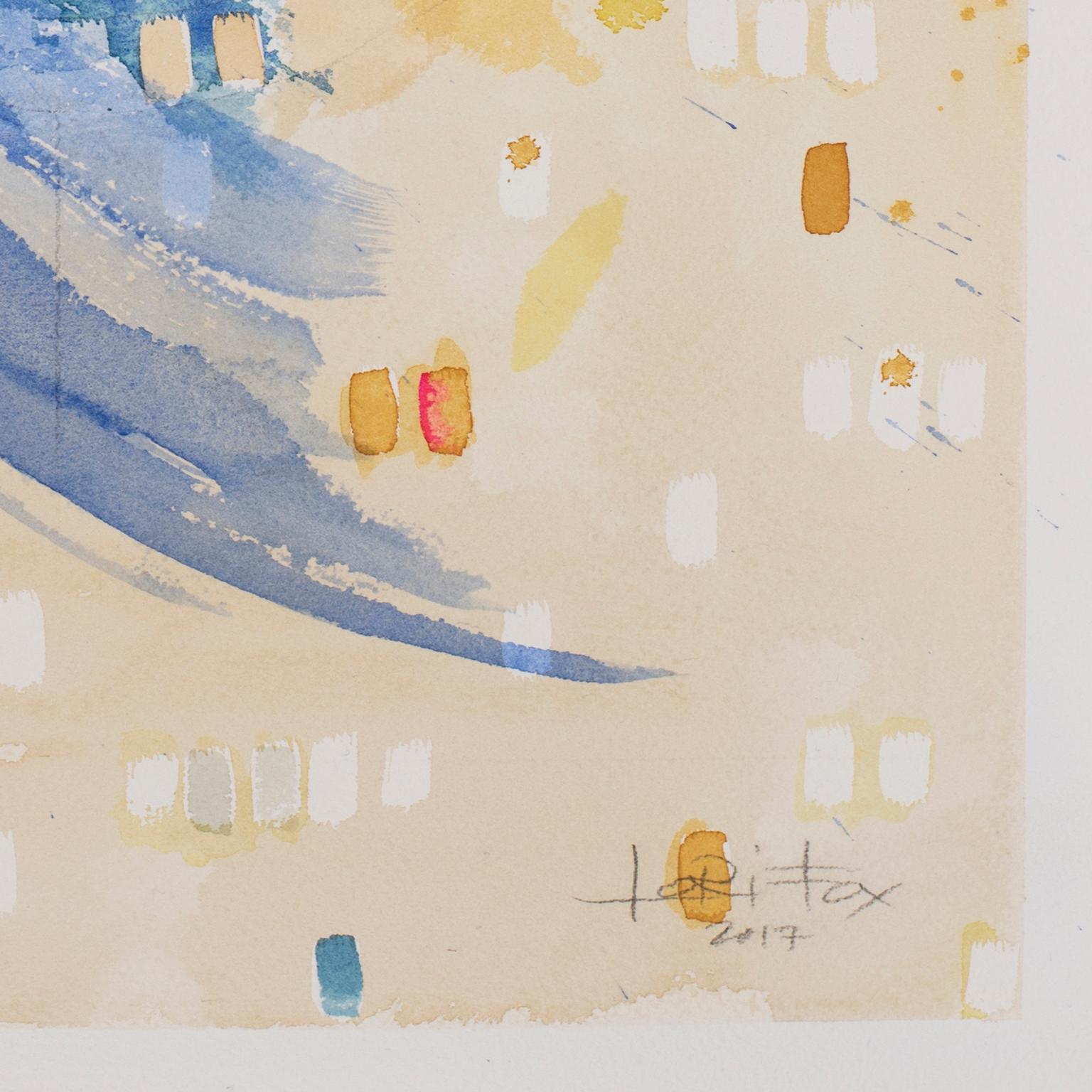 Waxing Crescent “Regeneration” by Lori Fox. Abstract watercolor on paper. Blue For Sale 5