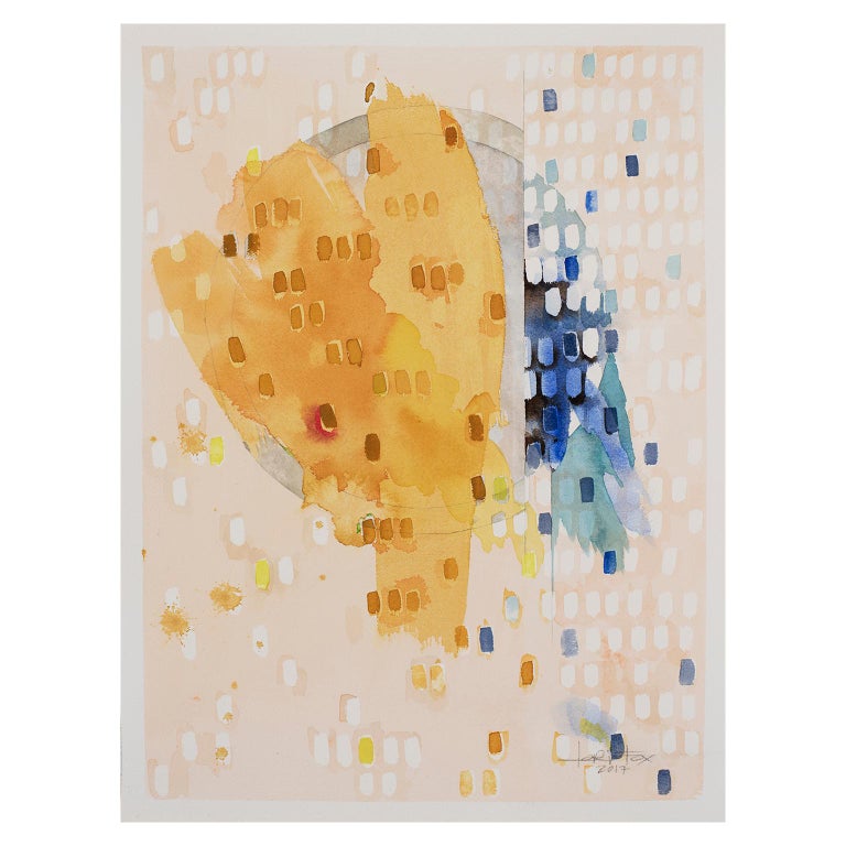 Waning Gibbous “Gratitude” by Lori Fox. Abstract watercolor on paper. Yellows For Sale 1