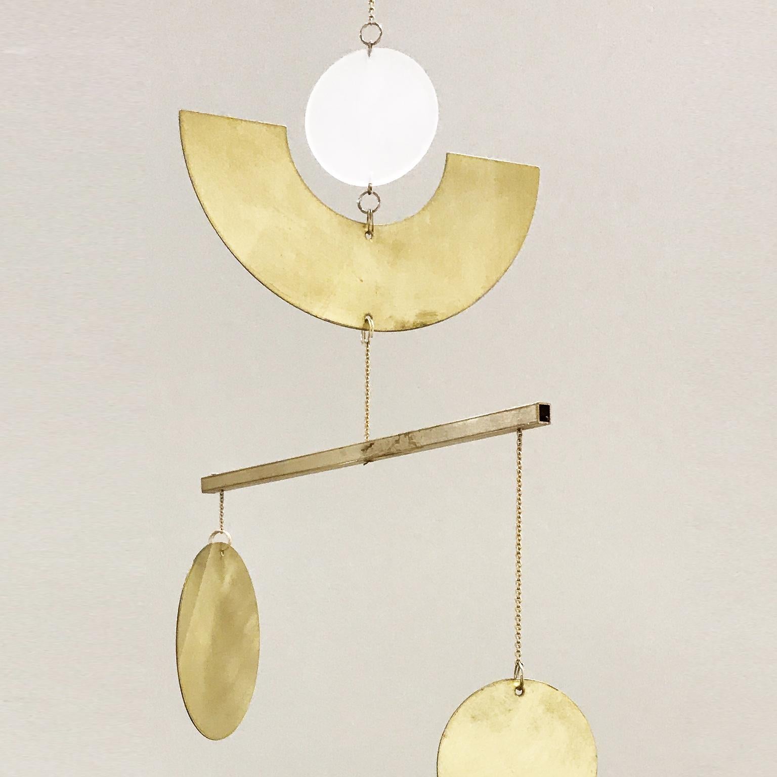 Mobile 12 by Corie Humble. Brass and acrylic contemporary kinetic sculpture.  For Sale 1