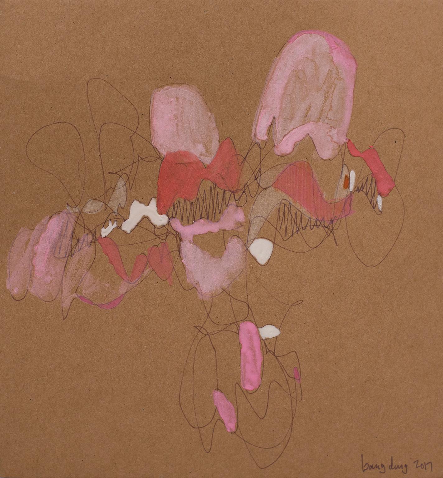 Filling the Brown - Square 16, Pink Transparent by Bang Dang
6 x 6 in
Watercolor, ink, color pencils and markers on brown paper.

Bang Dang's work is a form of meditation apart from his work as an architect. It features intricate line work offset by