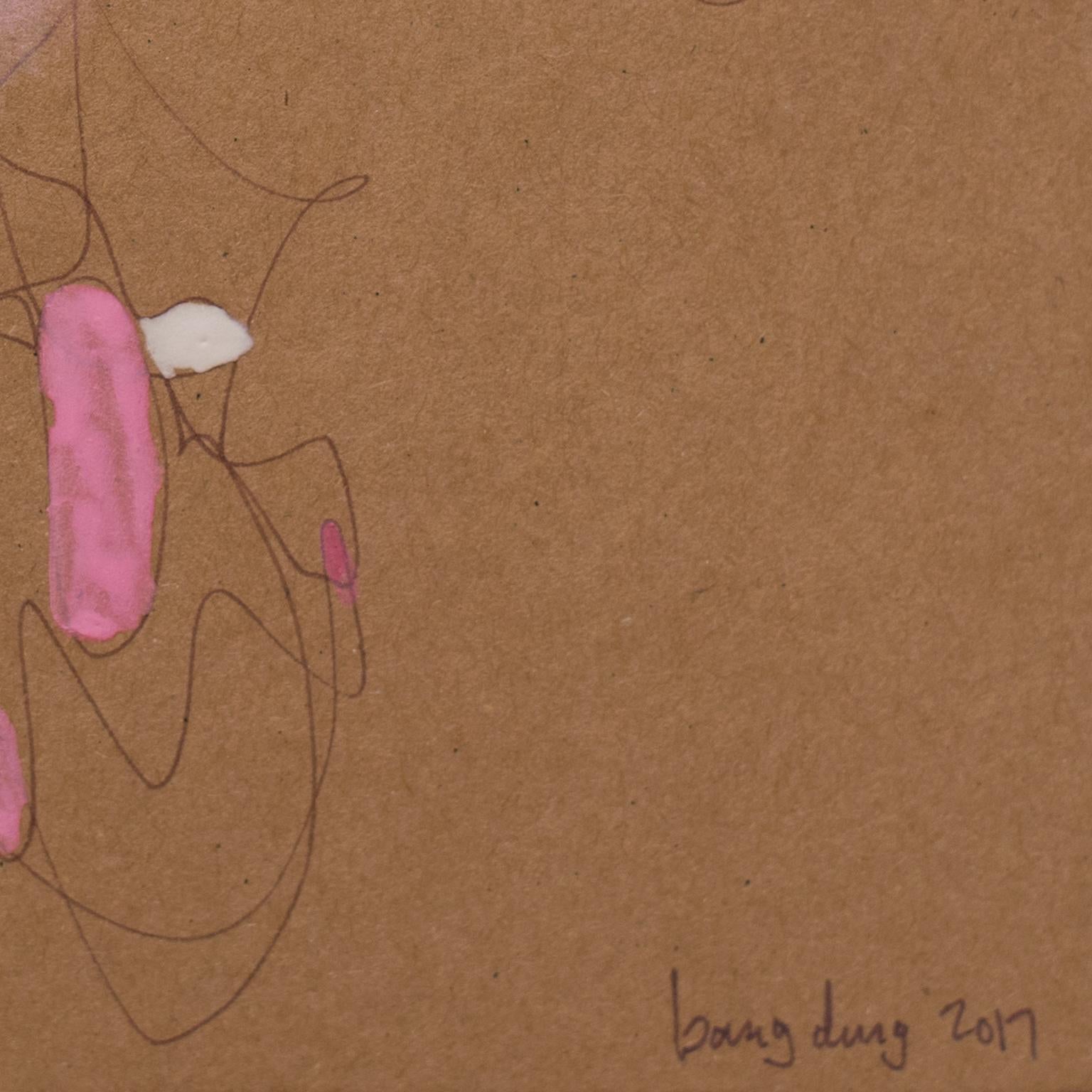 Filling the Brown - Square 16, Pink Transparent by Bang Dang. Abstract with pink For Sale 2