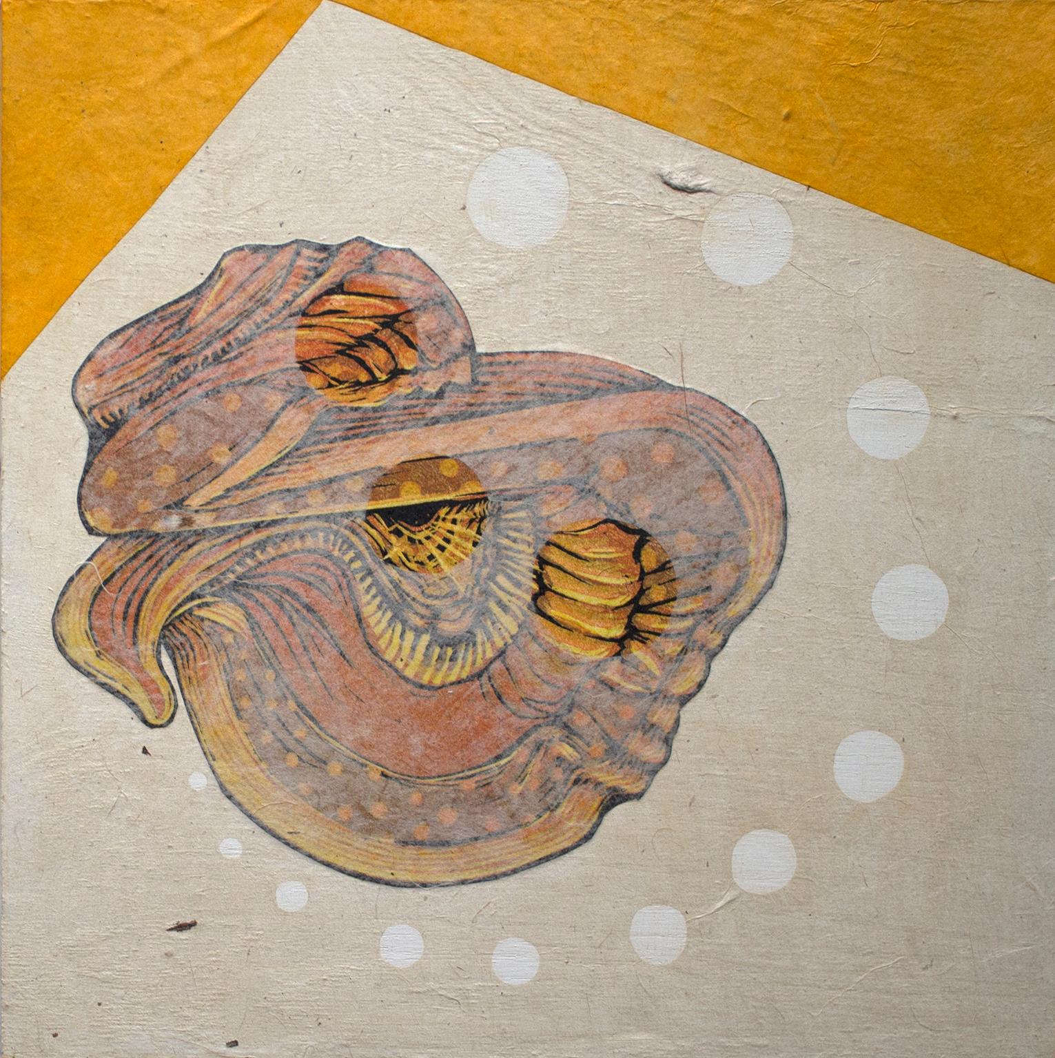 TuckSpin III by Courtney Googe. Reduction relief print. Yellow and white colors - Mixed Media Art by Courtney Nicole Googe