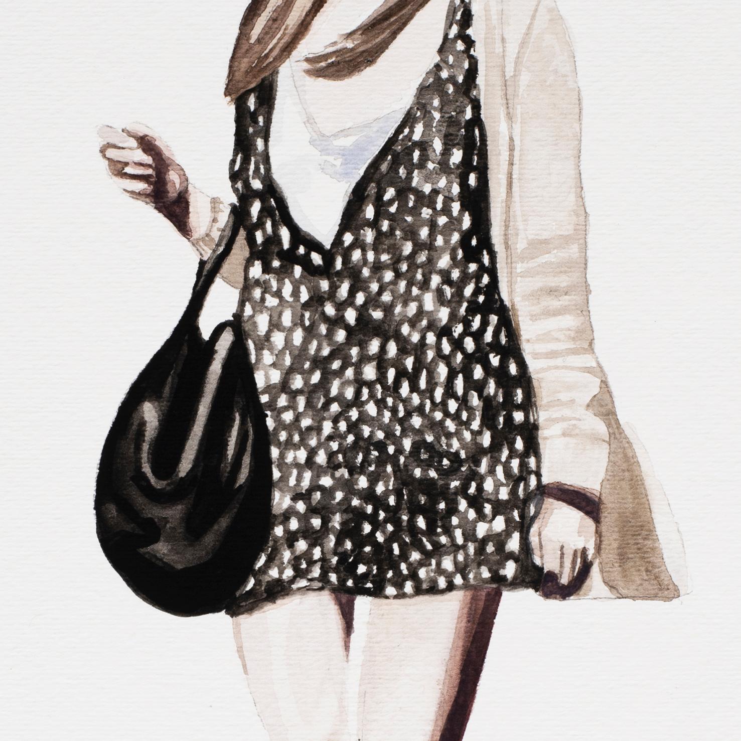 Courtney Incognito 024, Realist painting black and white attire on paper  For Sale 1