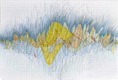 Pacing Yellow on Grid by Bang Dang. Yellow & Blue color pencils and pastels