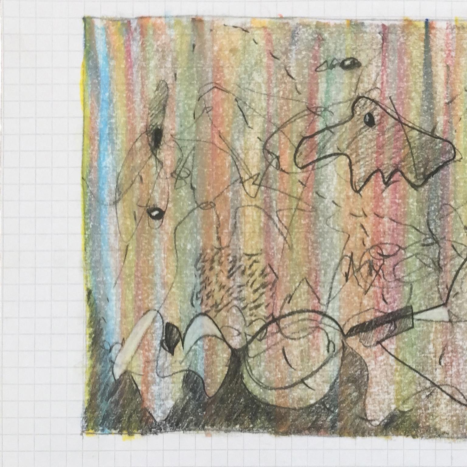 Study 08 by Bang Dang on graph paper. Abstract with crayon, pastel & fine lines  2