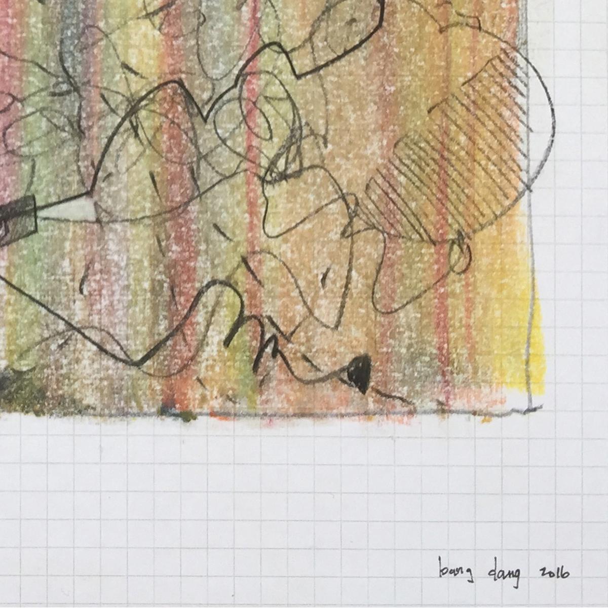 Study 08 by Bang Dang on graph paper. Abstract with crayon, pastel & fine lines  4