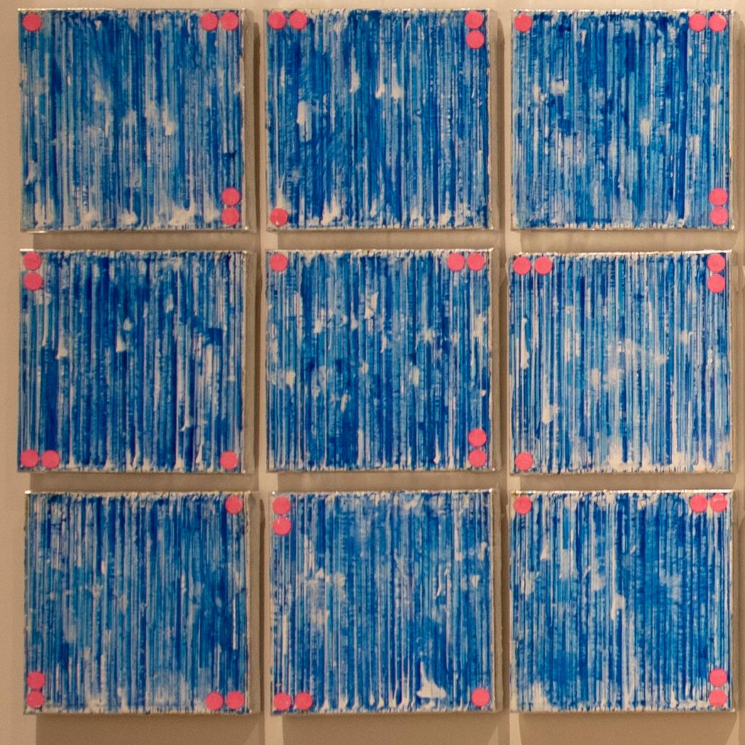 waltz #33 by Ann Chisholm. paper, acrylic paint on canvas. Blue & pink multiples For Sale 1