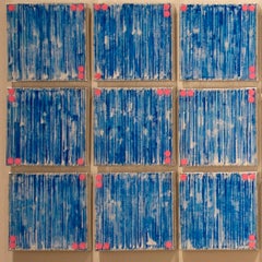 waltz #33 by Ann Chisholm. paper, acrylic paint on canvas. Blue & pink multiples