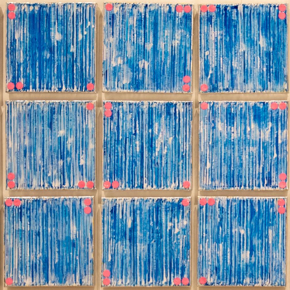 waltz #33 by Ann Chisholm. paper, acrylic paint on canvas. Blue & pink multiples For Sale 2