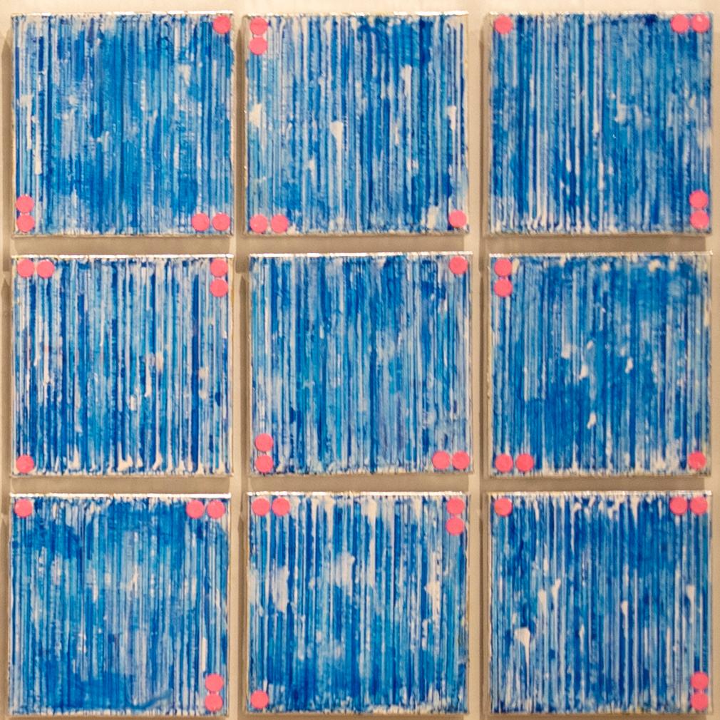 waltz #33 by Ann Chisholm. paper, acrylic paint on canvas. Blue & pink multiples For Sale 3