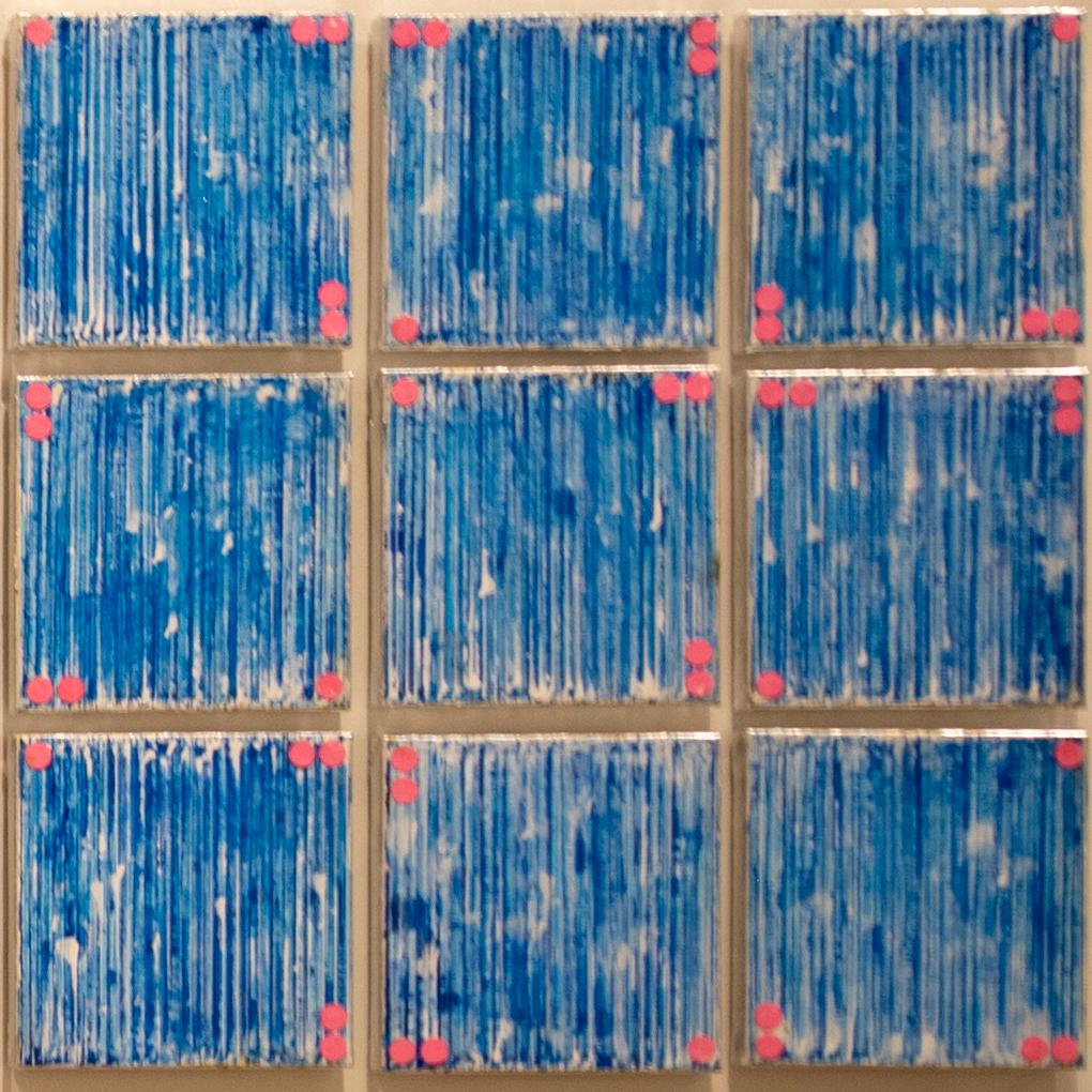 waltz #33 by Ann Chisholm. paper, acrylic paint on canvas. Blue & pink multiples For Sale 4