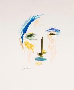 Face 014 by Lori Fox. Mixed media. Watercolor, oil pastel and graphite. Blue