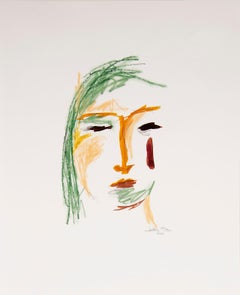 Face 010 by Lori Fox. Mixed media. Watercolor, oil pastel and graphite. Coral