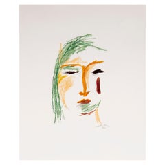 Face 010 by Lori Fox. Mixed media. Watercolor, oil pastel and graphite. Coral