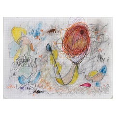 Dancing Objects on Grid by Bang Dang. Abstract study. Red, yellow, blue.