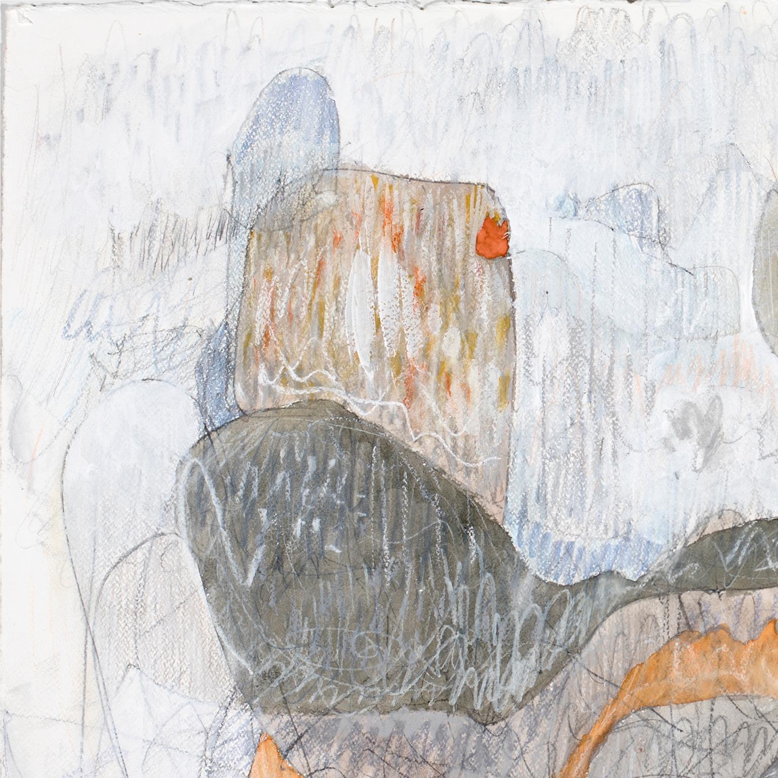 Gray and Orange Massing by Bang Dang. Abstract mixed media on paper. Grey For Sale 1