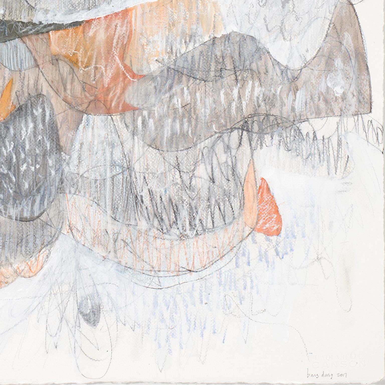 Gray and Orange Massing by Bang Dang. Abstract mixed media on paper. Grey For Sale 4