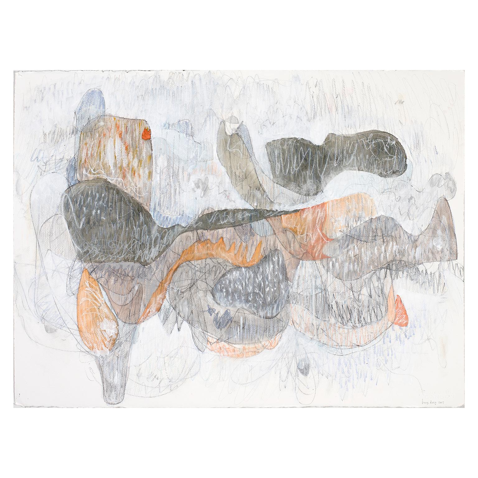 Gray and Orange Massing by Bang Dang. Abstract mixed media on paper. Grey For Sale 6