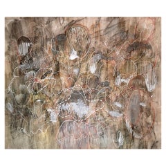 White Line Overlay 01 by Bang Dang. Abstract. Charcoal, Ink, Watercolor with red