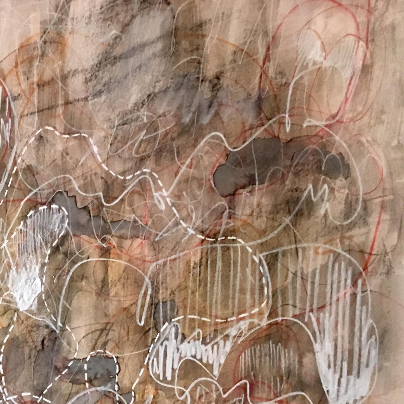 White Line Overlay 01 by Bang Dang. Abstract. Charcoal, Ink, Watercolor with red For Sale 3