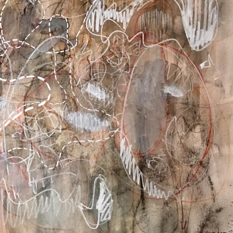 White Line Overlay 01 by Bang Dang. Abstract. Charcoal, Ink, Watercolor with red For Sale 6