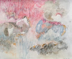 White  Overlay 001 by Bang Dang. Abstract Pink, blue, black and grey. Oil pastel