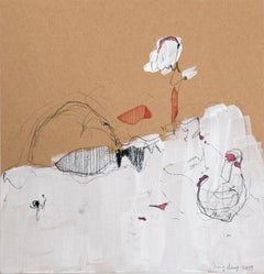 Filling the Brown - Square 15, White Divide. Mixed media abstract expressionist