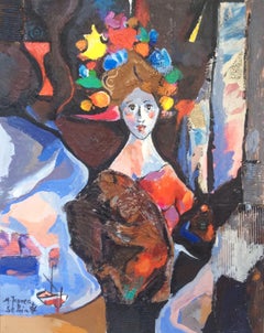 Femme et bateau, Huile originale sur toile Torner de Semir