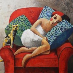 Yellow Cat, Original Oil Painting by Spanish Artist Didier Lourenço