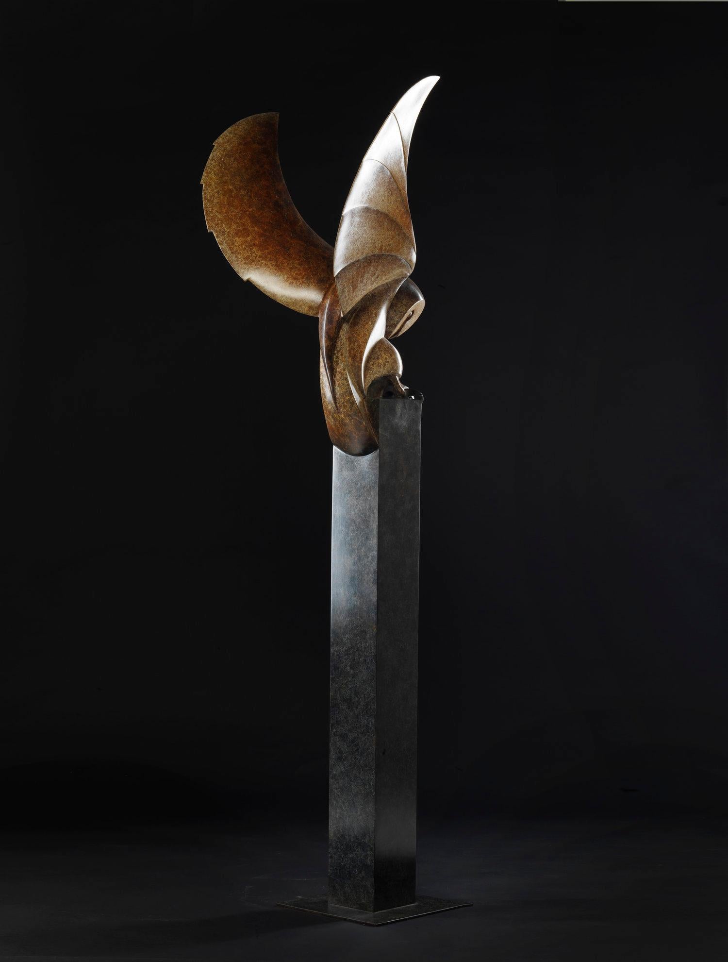 Barn Owl, Cast Bronze Sculpture by British artist Paul Harvey For Sale 2