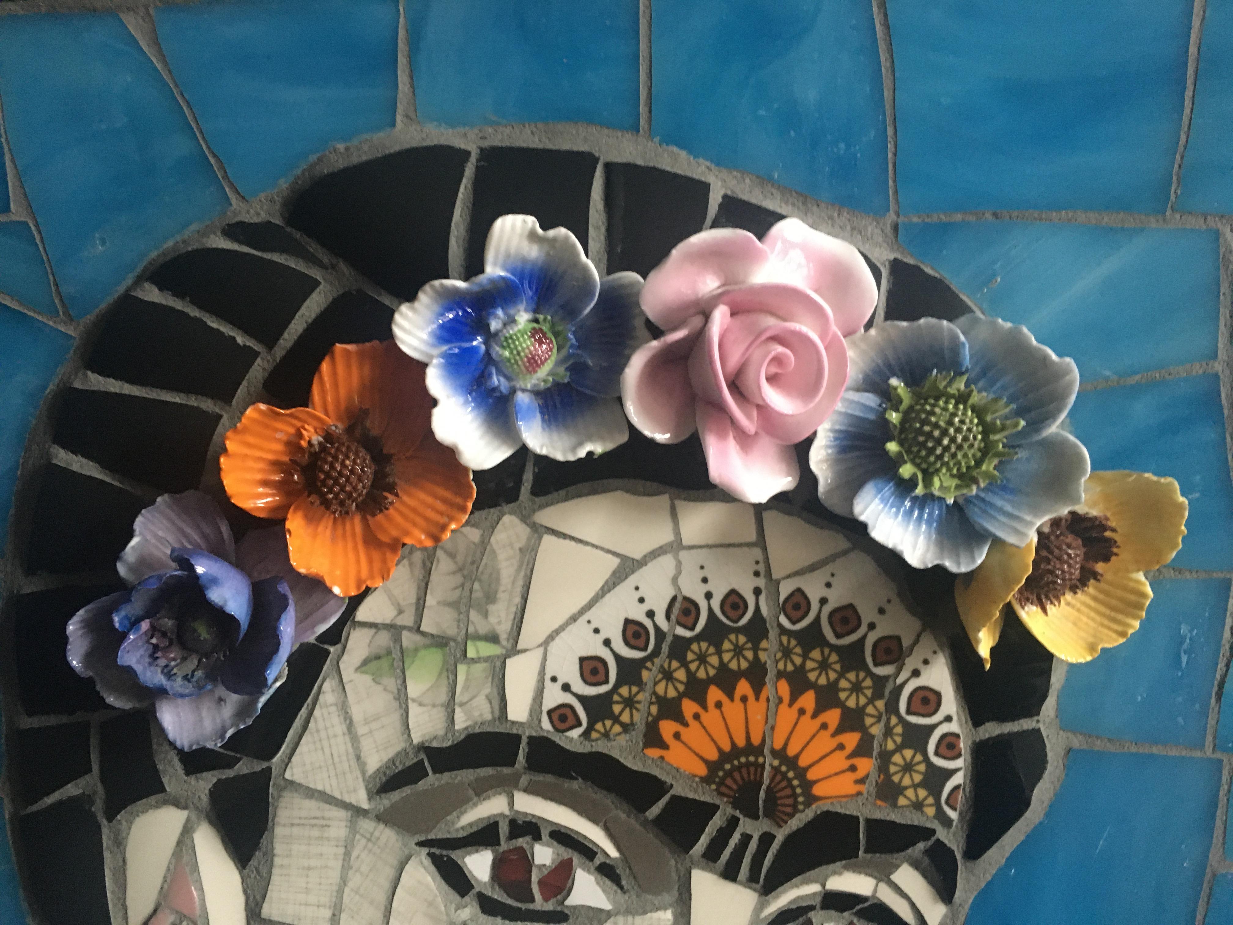 Frida Kahlo No.3, Recycled ceramic mosaic by English Artist Susan Elliott 1