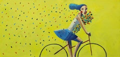 Jaune et pétales, peinture à l'huile originale de l'artiste espagnol Didier Lourenço