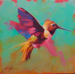 Small Humming Bird in Flight No.2 - Oil painting by  English Artist Jamel Akib