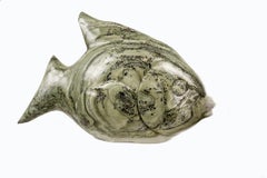 Fish. Stone Sculpture. Butterjade Stone. Polished.  Green /Teal fossils embedded