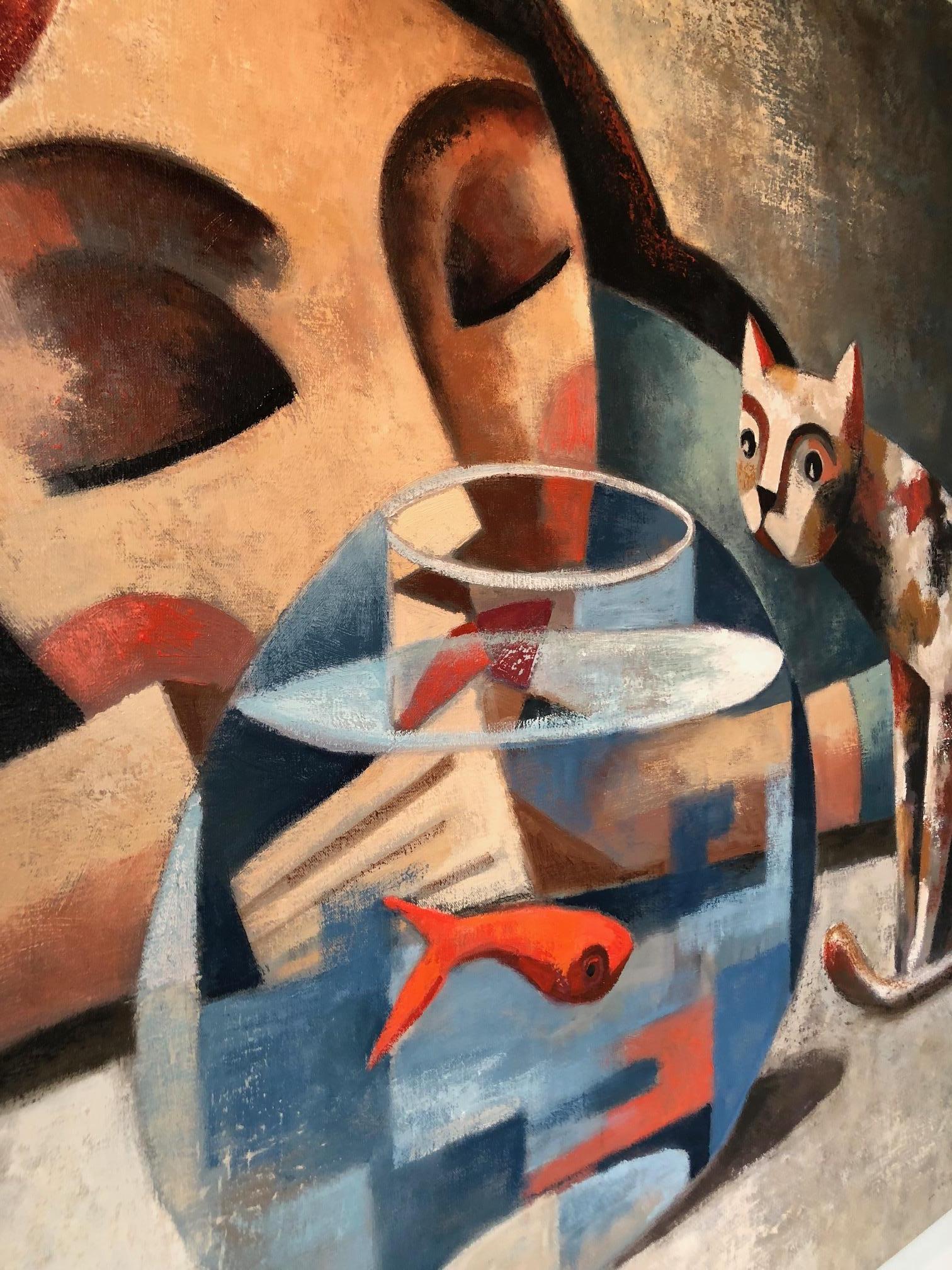 Während Sie schlafen (Grau), Figurative Painting, von Didier Lourenço