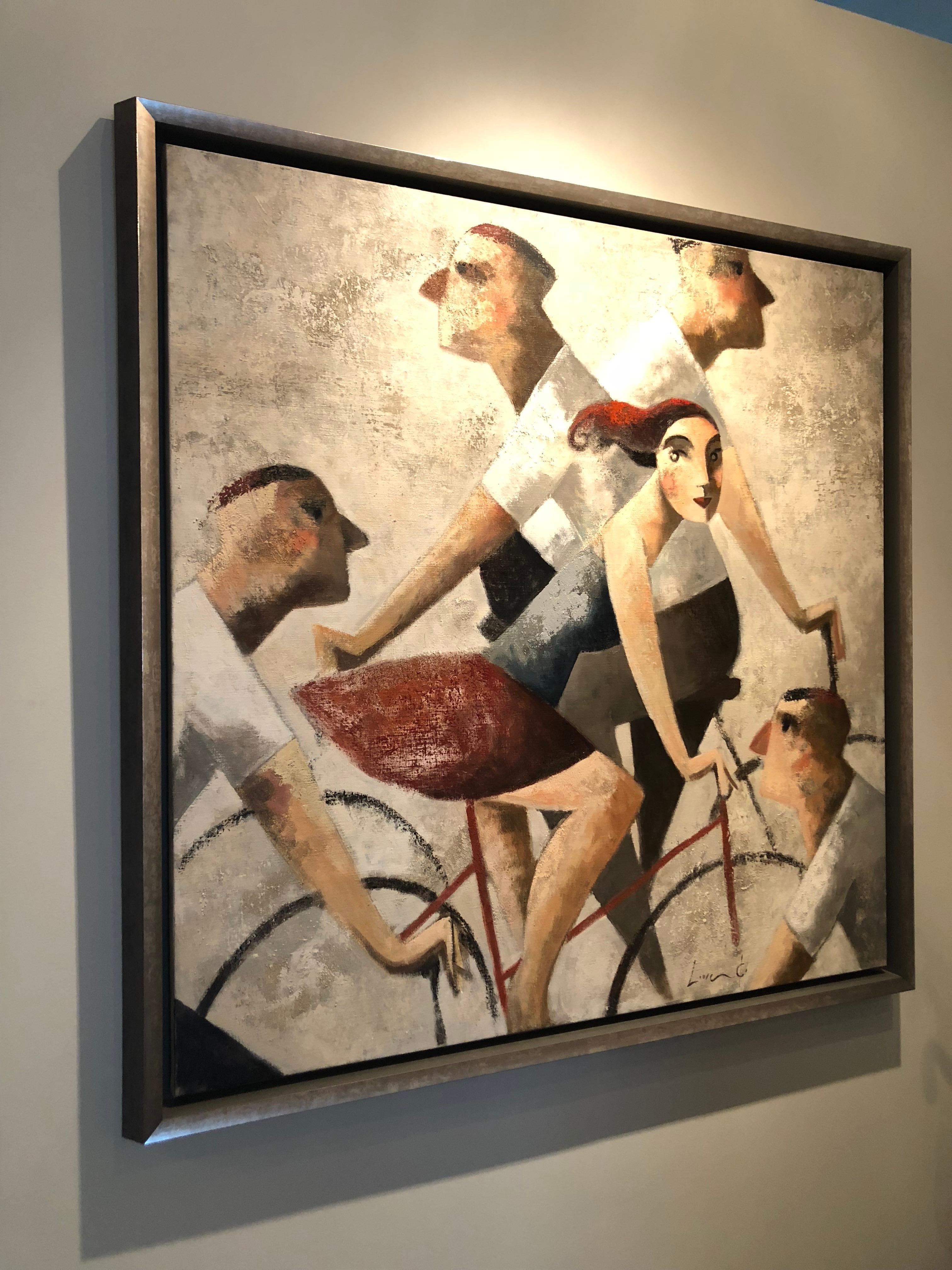 Ciclistas (framed) - Painting by Didier Lourenço