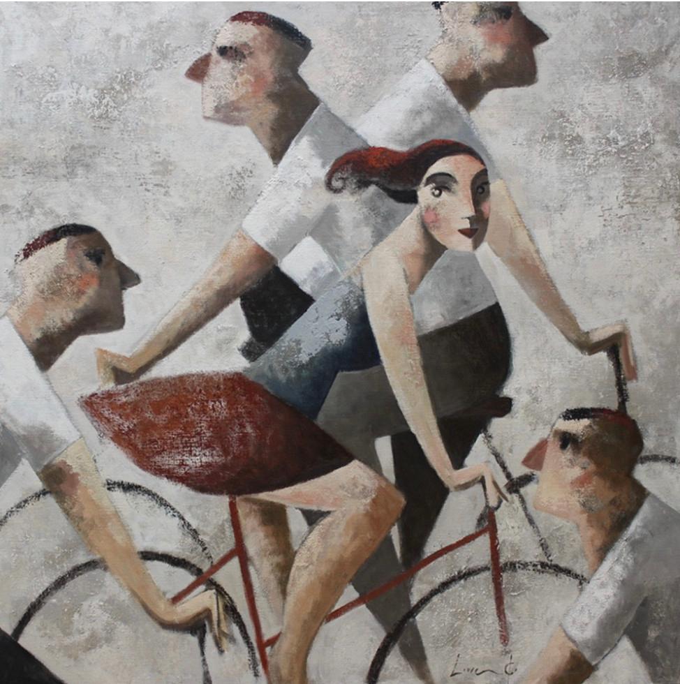 Didier Lourenço Interior Painting - Ciclistas (framed)