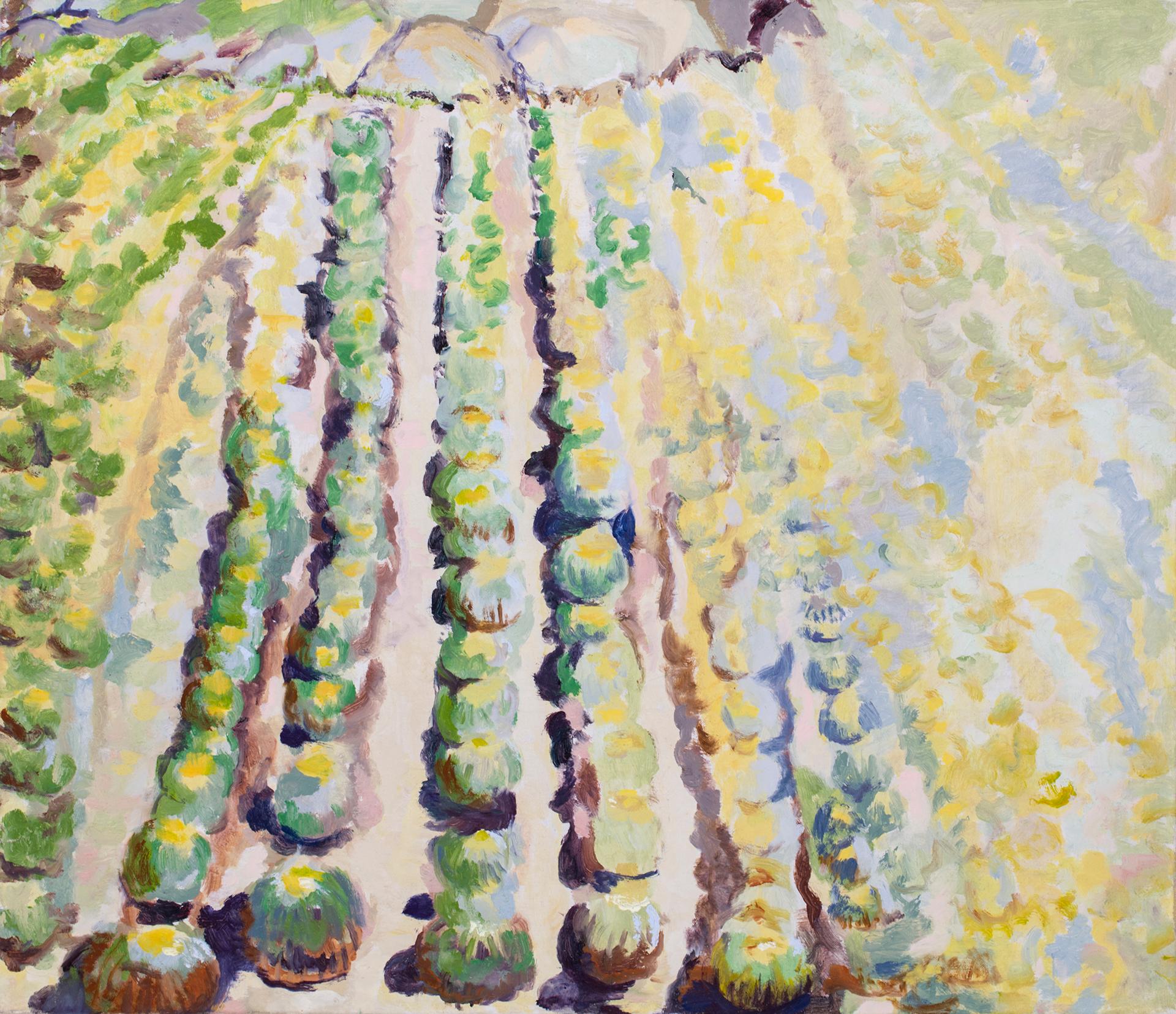 Gianne de Genevraye Landscape Painting - Yellow Desert Barrel Cactus contemporary Landscape 
