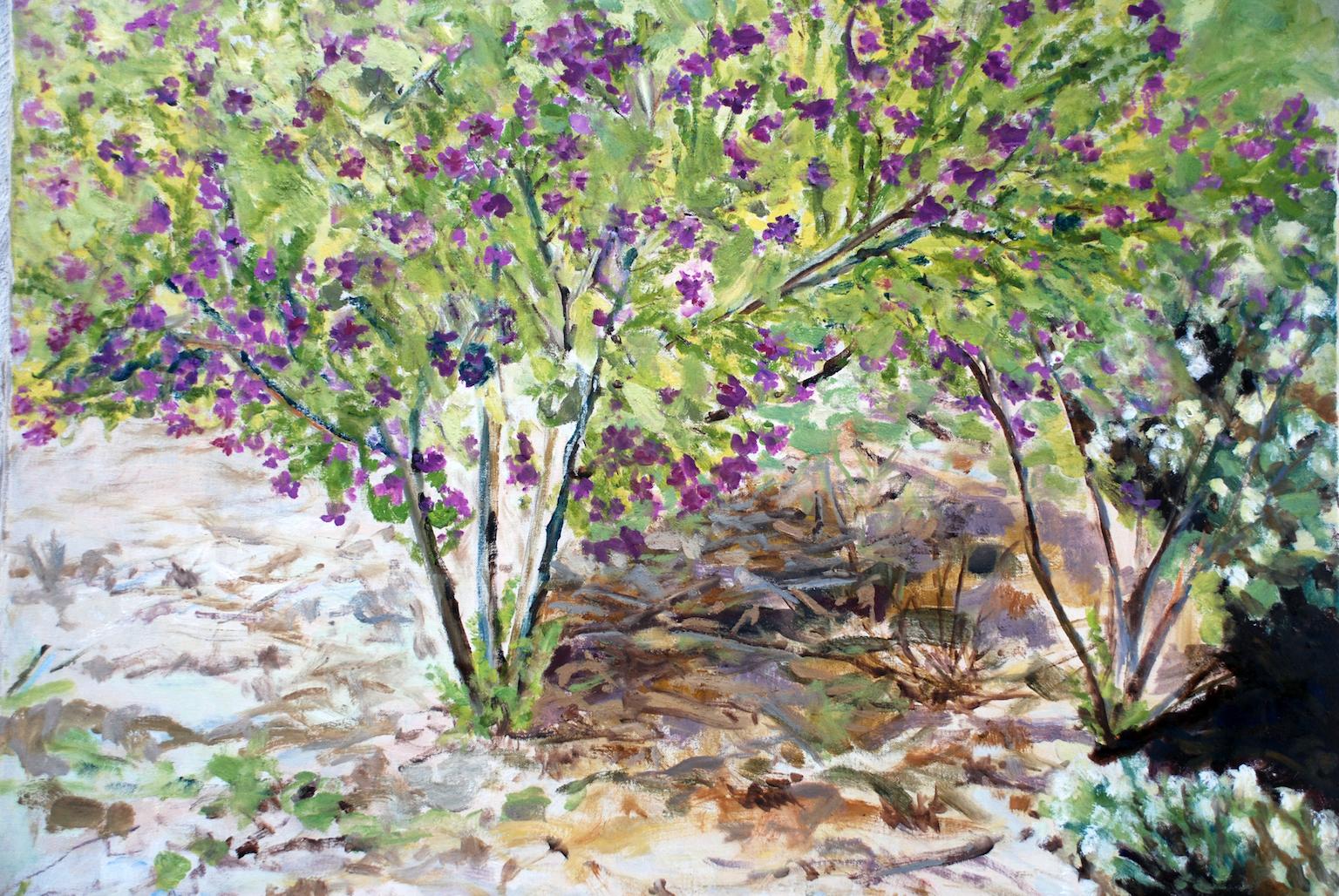 Gianne de Genevraye Landscape Painting - Native Sweet Pea- Contemporary Oil Nature California Landscape  Green/Violet