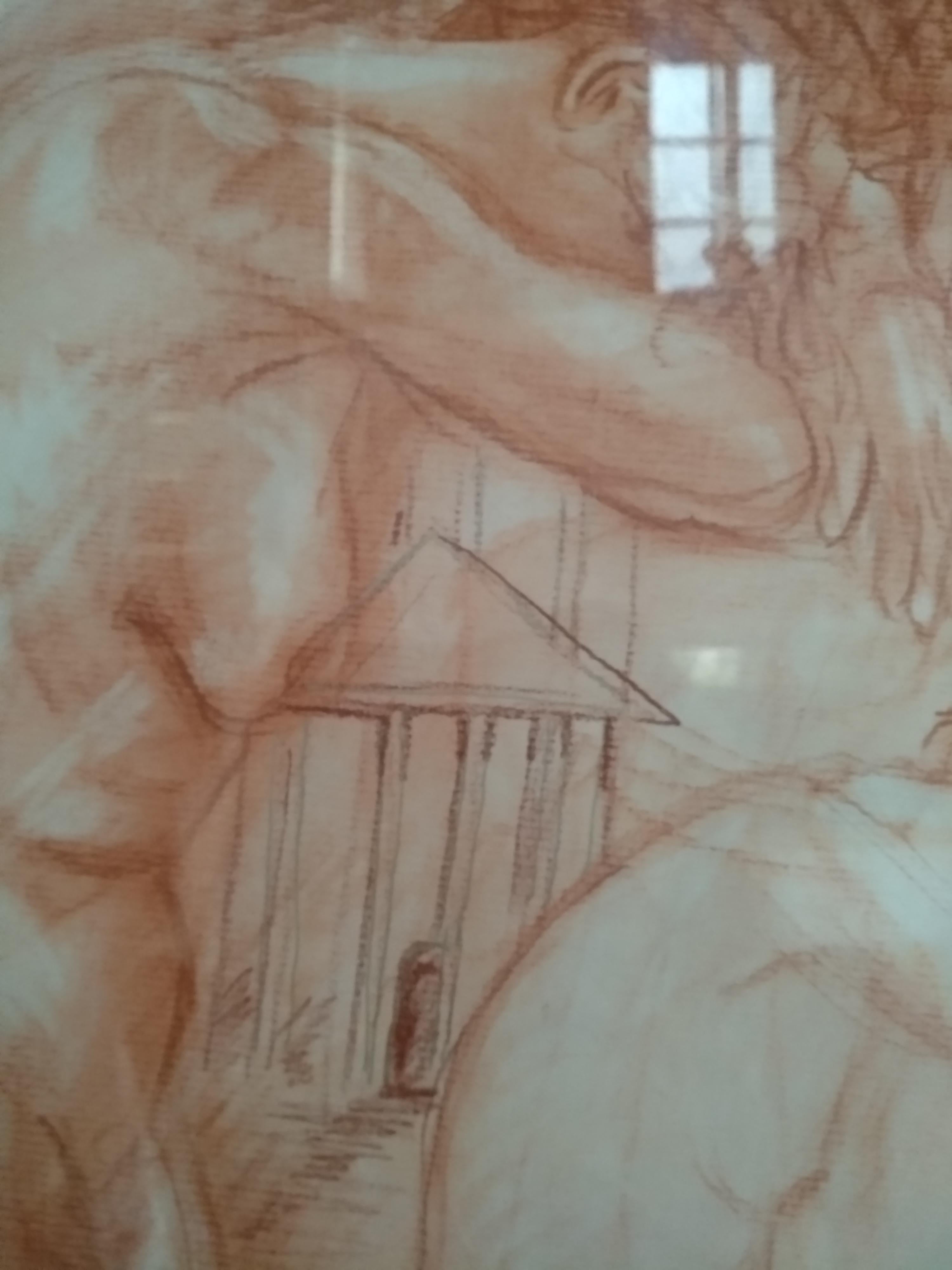 Petra Temple - 21st Century Sanguine Drawing on Paper Figurative Nude    - Art by Nicole Durand