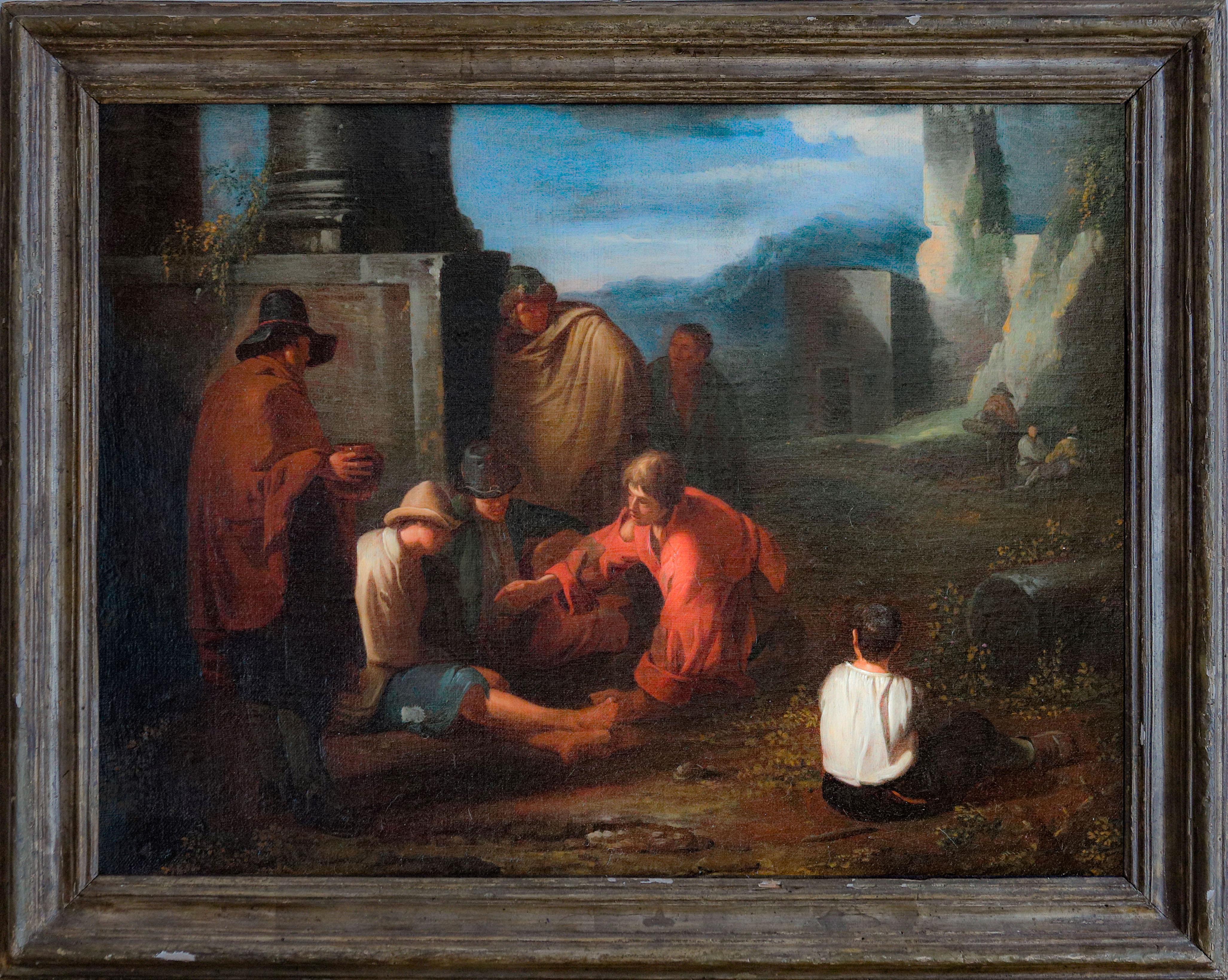 (Attributed to) Norbert Van Bloemen Figurative Painting - "Morra's Gambler" — Flemish Painting 