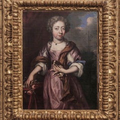 Portait of young Lady with her pup and roses, oil Painting