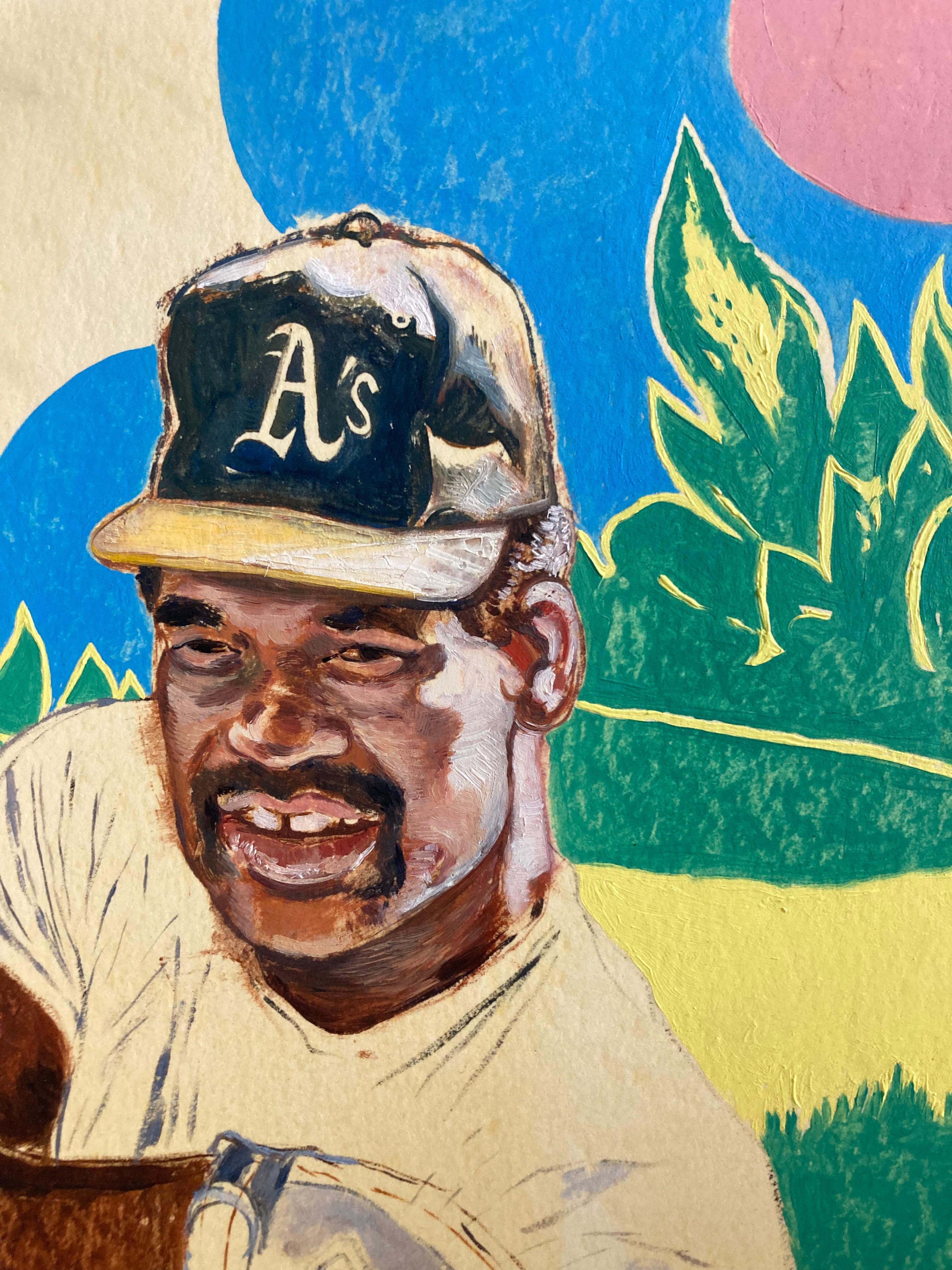  'October's Now, Hendu' Watercolor Portrait of Oakland A's Dave Henderson For Sale 1