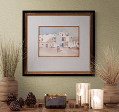 Red Robin 'Taos Village' Native American Landscape Watercolor Painting