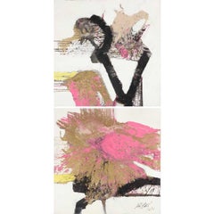 Jeanne Saade Palombo "Andy" Diptych in Gold, Black and Pink