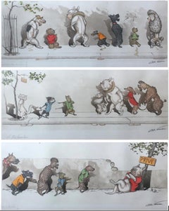 Set of three French 'The Dirty Dogs of Paris' hand colored signed prints