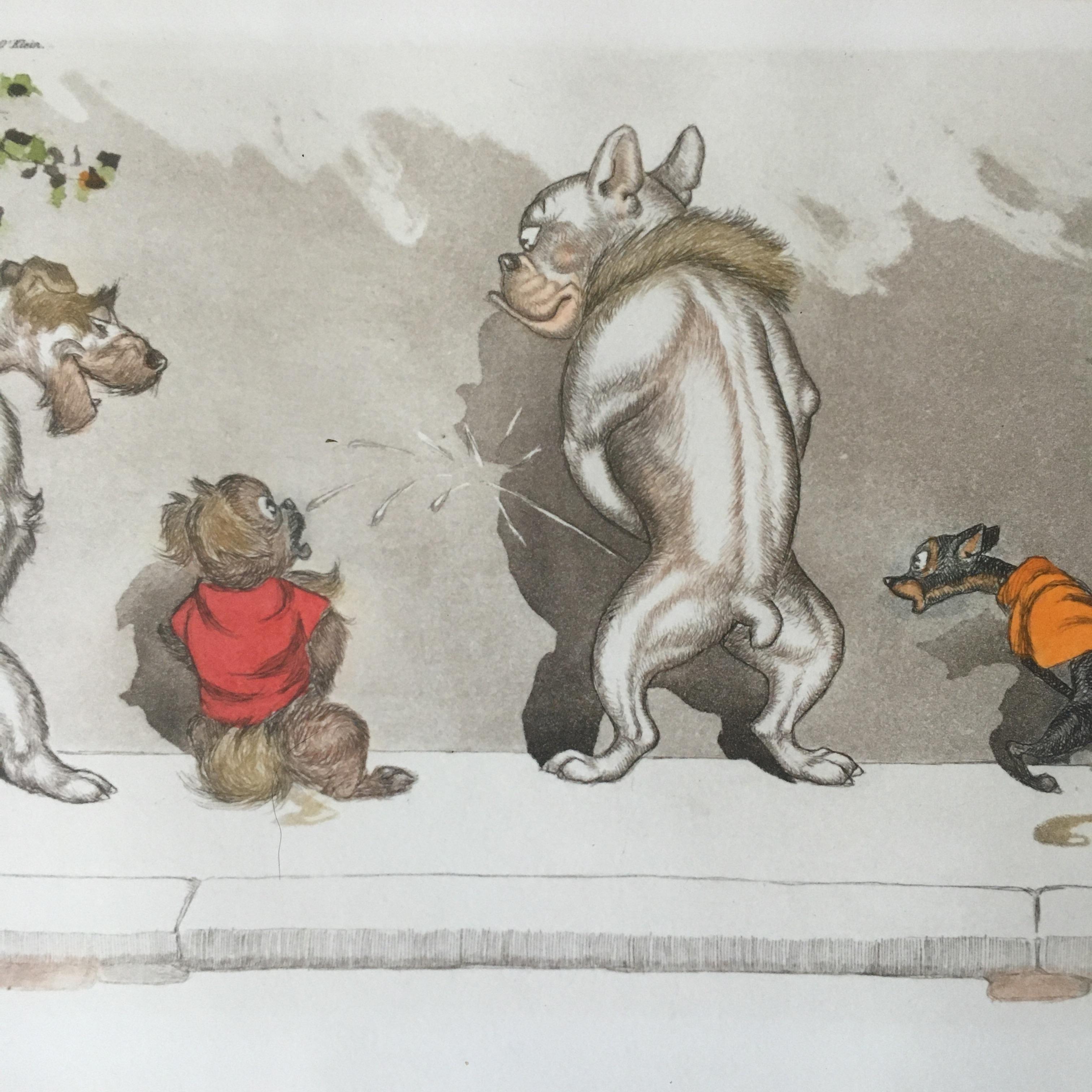 Set of three French  'The Dirty Dogs of Paris' hand colored signed prints - Print by Arthur Boris O'Klein