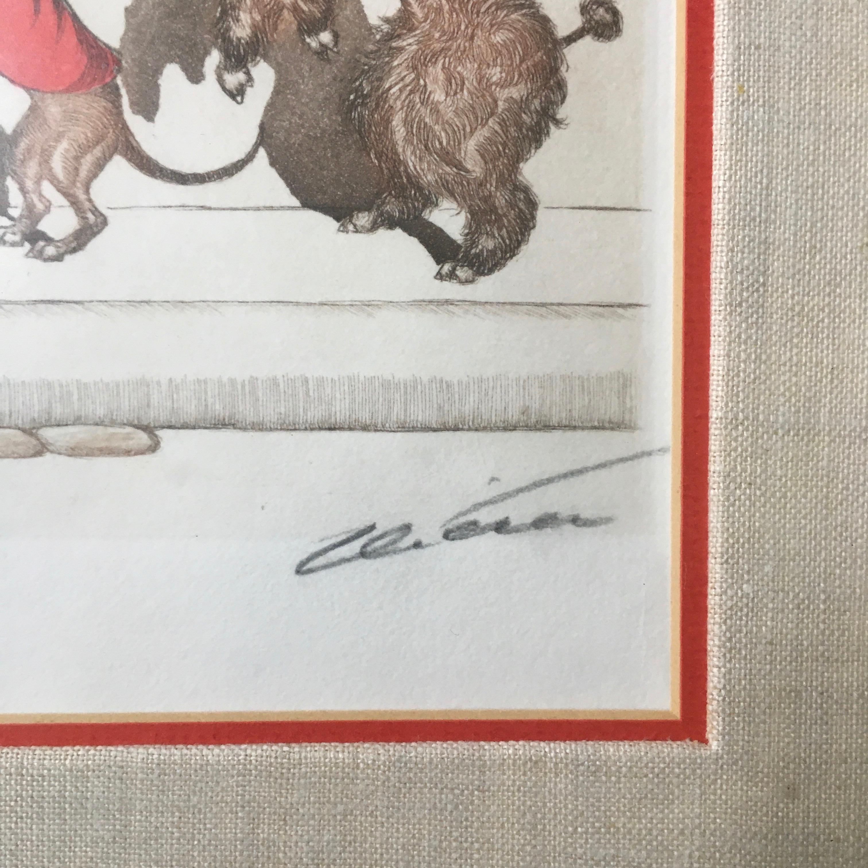Set of three French  'The Dirty Dogs of Paris' hand colored signed prints 2