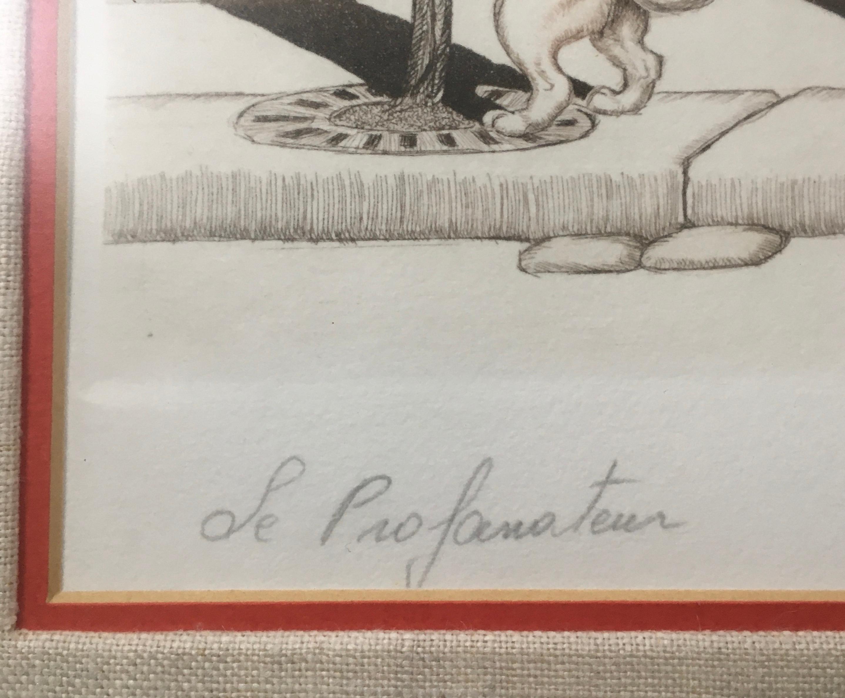 Set of three French  'The Dirty Dogs of Paris' hand colored signed prints 3
